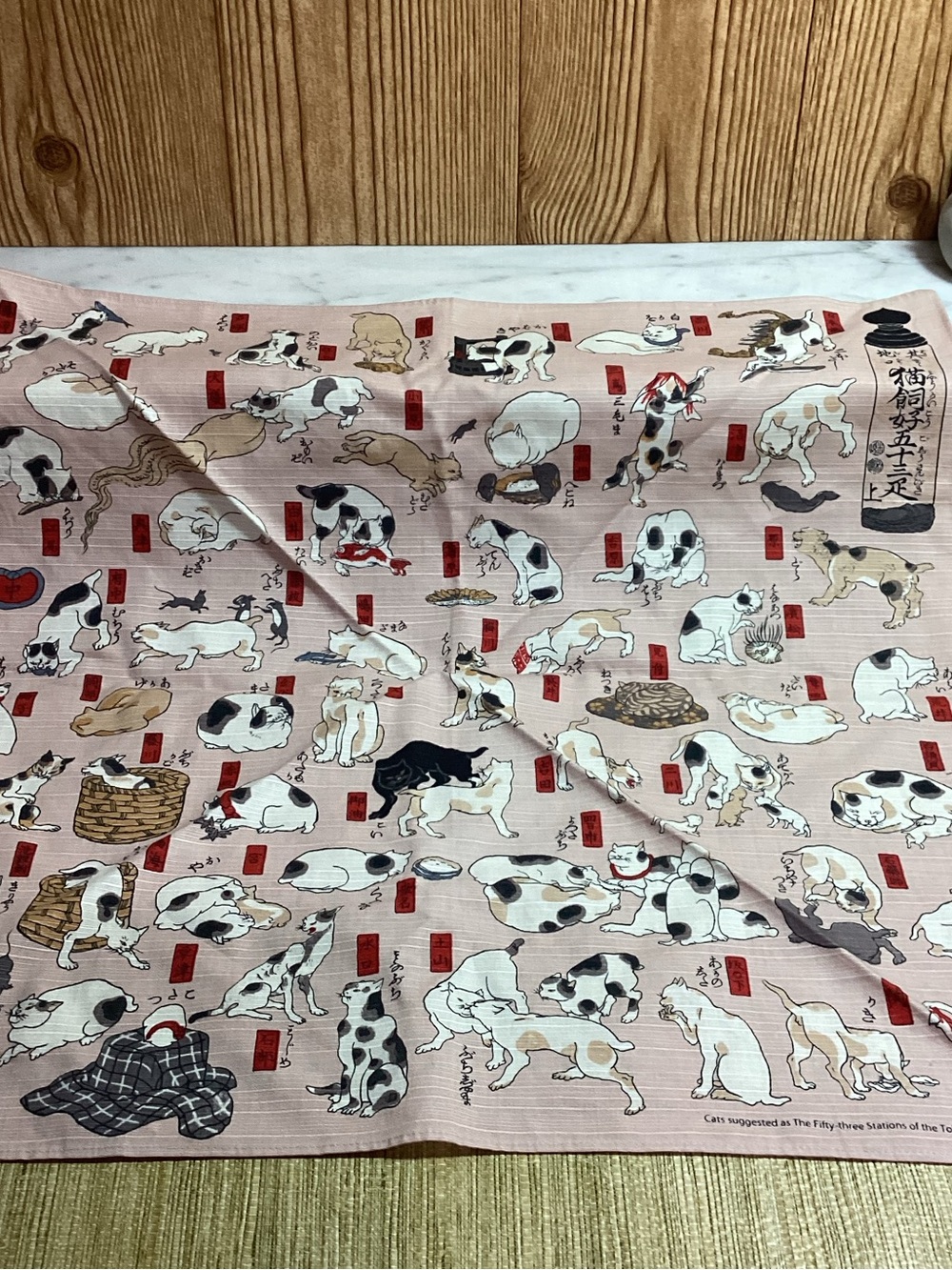 Musubi Furosshiki Wrapping Cloth Cats Design pink Made in Japan